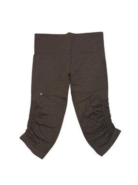 Lululemon Yoga Pants Flo & Go Brown Cropped Ruched No size Tag Womens Size 4?
